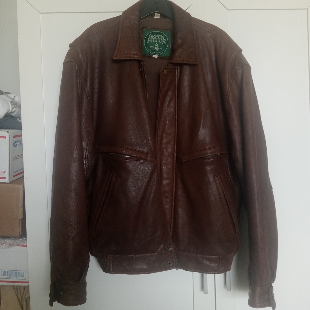 Green Fields Shafmaster Leather Co. Brown Soft Leather Bomber Size L